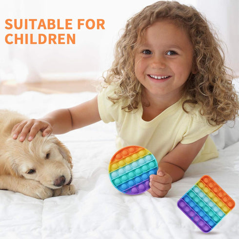 2 Packs Pop Fidget Sensory Toys, Round and Square Silicone Pressure Relieving Squeeze Toys for Kids and Adults