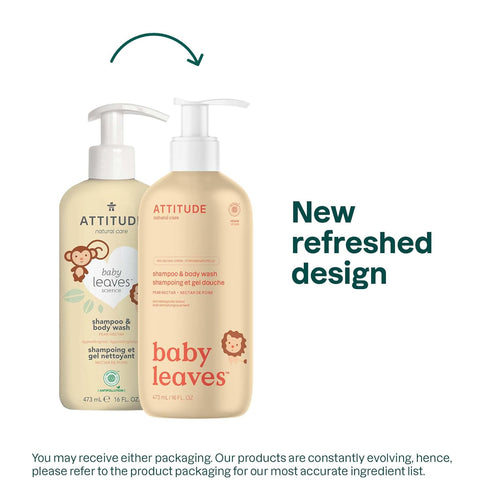 2-in-1 16 Oz ATTITUDE Baby Shampoo & Body Wash, EWG Verified, Dermatologically Tested, Vegan, Pear Nectar Scent, Fl