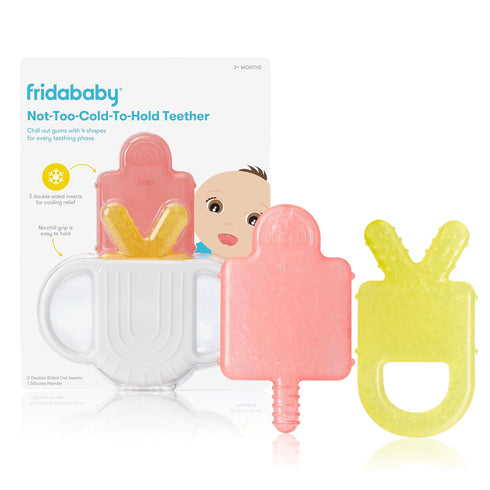 Frida Baby 4-in-1 Silicone Teething Toys, Not-Too-Cold-to-Hold Teether for Babies 0-18 Months, BPA-Free Teething Relief