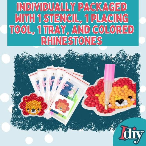 Buddies-20 Packaged, Packs Kid's Birthday Party Diamond Gem Painting Craft Favor Kits- Zoo Individually All-in-One