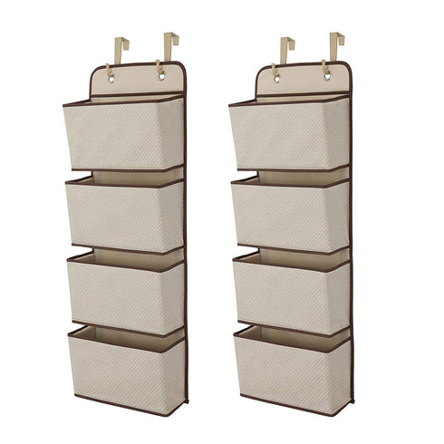 Delta Children 4 Pocket Over The Door Hanging Organizer, 2 Pack, Easy Storage Solution, Beige