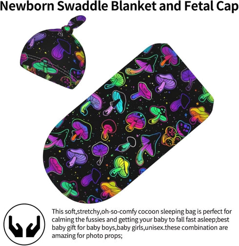 DTYYFBSN Personality Mushroom Newborn Swaddling Blanket Beanie Hat Funny Blanket Sleeping Bag New Born Sleep Sacks