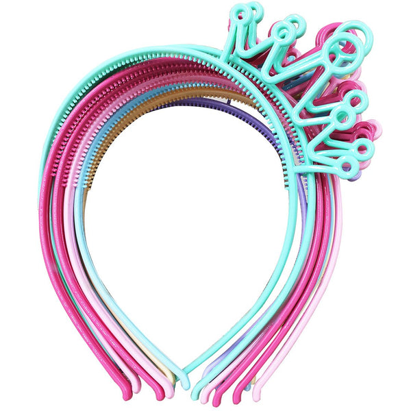 XIMA 12pcs Spring Colors ABS Plastic Crown Girls Headbands Tiaras Head Band Princess Children Hair Accessory (SP-Crown)