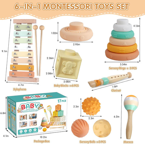 6-12 6 1 Wuzhineisn Baby Toys Months Montessori Toys in Musical Instruments for Toddler, Stacking Blocks Development