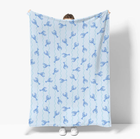 Summer 30x40inch Blue Lobster Bows Stripe Baby Blankets for Boy Girl Lobsters Sea Ocean Stripes Soft Flannel Nursery