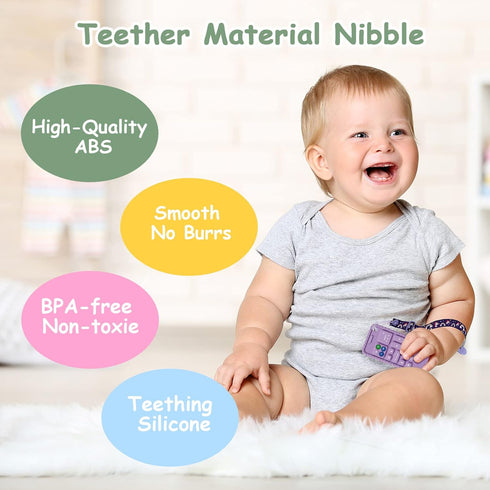 2PCS Silicone Baby Teething Toys, Cell Phone Teether with 2 Pacifier Clips, BPA Free Chew Toys for 0-12 Months