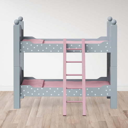 18 in. Doll Wooden Convertible Bunk Bed - Olivia's Little World, Gray with White Polka Dots and Pink Accents