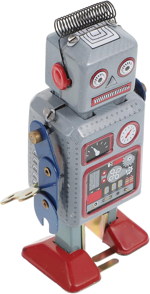 Kids Vintage Wind Up Walking Planet Robot Toy: Clockwork Tin Collectible Figurine for Tabletop Bookshelf Decor