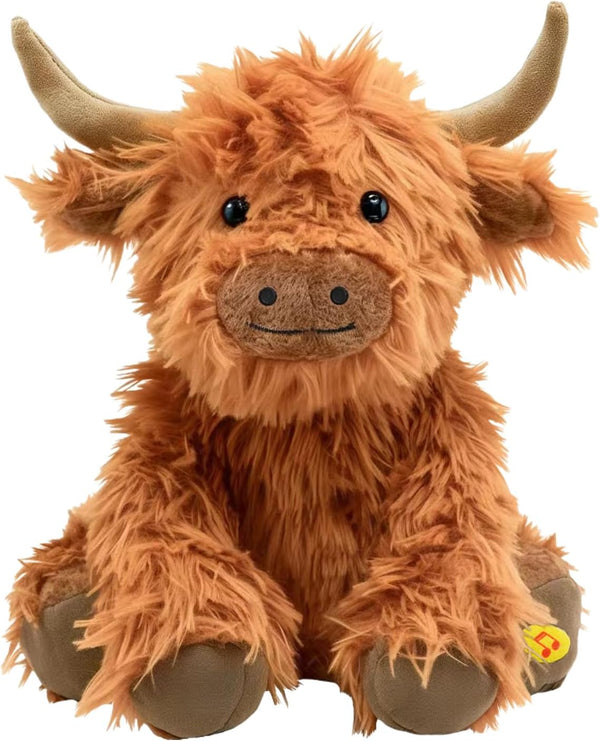 SOLPOBEI Music Highland Cow Stuffed Animal with Sound, Farm Cow Toy with ''Moo''Sound,