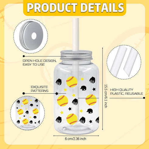90Pcs Softball Party Favors, Bulk Softball Gifts for Team, Plastic Tumbler with Lid and Straw, Hair Ties, Keychain,