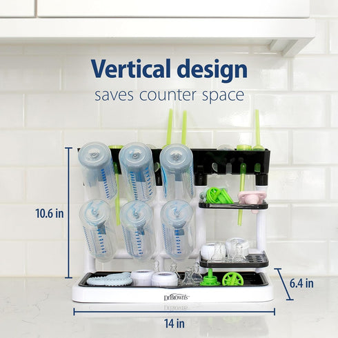 Pack Dr. Brown's Baby Bottle Drying Tower, Stand-Up Drying Rack with Baby Bottle Brush Soft Touch and Sponge Brush