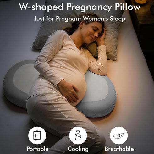 Pregnancy Pillows for Sleeping, Memory Foam W Shaped Maternity Pillow for Pregnant Women, Adjustable Travel Pregnancy