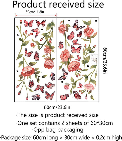 Cute Peony Flower Wall Decals, Pink Rose Floral Stickers, Removable Peel and Stick for Kids Room, Living Room Decor