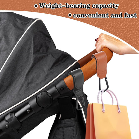 Colingmill 3 Pieces Stroller Hooks, Black and Brown Hanging Multi Functional Strap with Clip for Diaper Bag Stroller