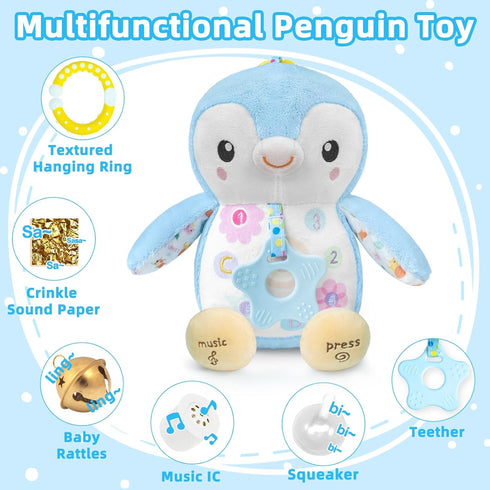 Fuzqq 0-6 Play,Tummy 0-12 Baby Toys Months,Musical Plush Stuffed Animal with Rattles & Crinkle Paper,Hanging Ring