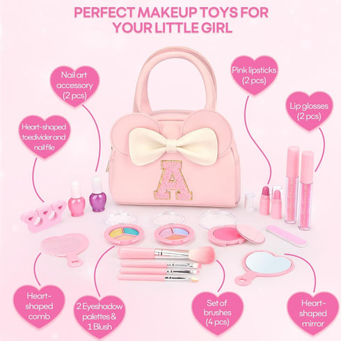 18Pcs 3 4 5 6 7 8 9 10 Set Easter Basket Stuffers for Kids Real Makeup Kit for Girls - Non-Toxic Washable Make Up Toys