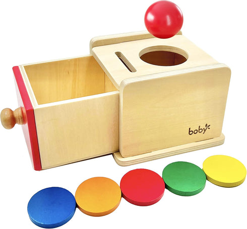 Dailyfunn Montessori Toys Coin&Ball 2-in-1 Drop Box, Object Permanence Box for Infant Baby 6-24 Months