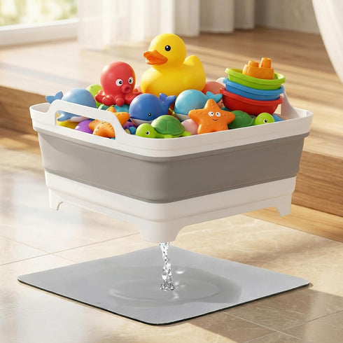 Bath Toy Storage Basket Bin: Collapsible Bathtub Toys Holder Bucket & Portable