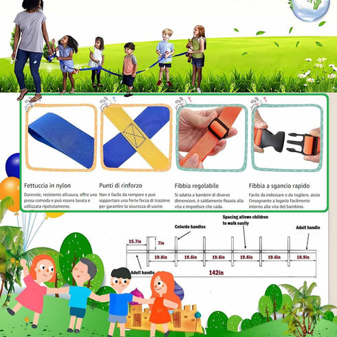 Toddler Walking Rope with Waist Belts, 12 Colorful Handles, Outdoor Safety Daycare Rope for Preschool Nursery