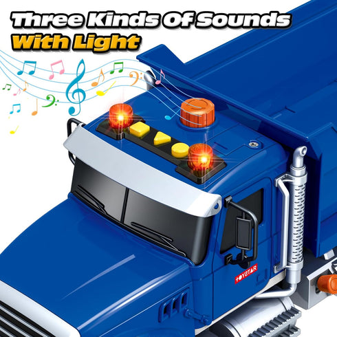 Kids Toys for 3-8 Years Old - 15" Large Dump Truck Toy with Lights & Sounds, Blue Friction Powered Vehicle for Boys &