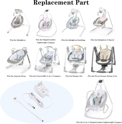 Baby Swing Power Cord USB, Charger for Ingenuity Swing Models, Compatible with Various Baby Swing Designs