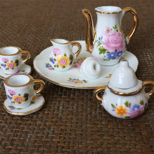 SXFSE 8pcs Set 1/6 Dollhouse Decoration Kitchen Accessories, Dining Ware Porcelain Tea Cup Pink Dish Cup Plate