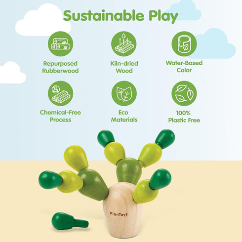 3+ PlanToys Mini Balancing Cactus | Montessori Wooden Toy for Toddlers | STEM Game for Fine Motor Skills, Logic