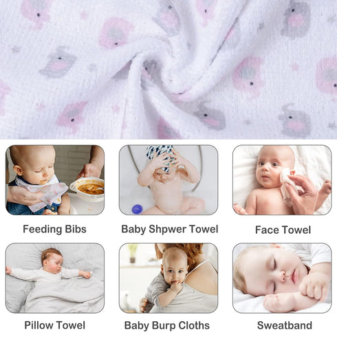 Viviland Baby Washcloths, 24Pack Soft Absorbent Towels for Newborn, Pink Elephant, Gentle on Sensitive Skin