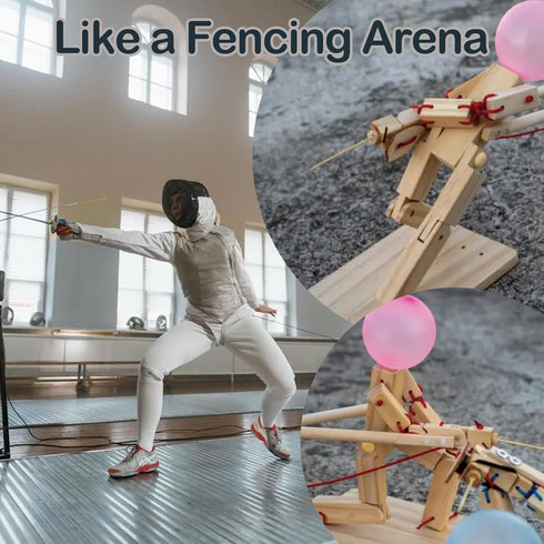 Balloon Bamboo Man Battle, Handmade Wooden Fencing Puppets, Wooden Battle Bots Arena, Battle Bots (Larger Bamboo Man)