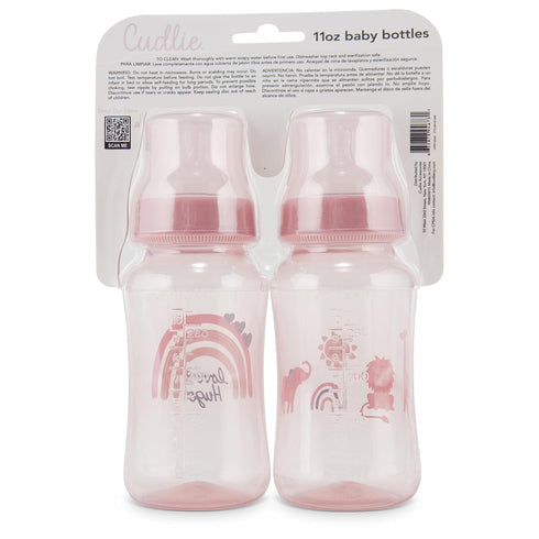 2-Pack 11 Premium Baby Bottles - Ounce, Hourglass Shape, Fun Boys and Girls Prints, Clear Cover - BPA-Free