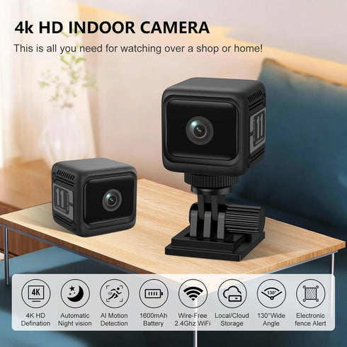Zyee Syee 4k Security Camera for Home Use, Wireless Indoor Camera with Night Vision, Motion Detection & Real-Time