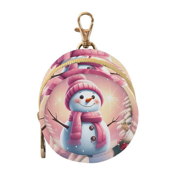 Christmas Snowman Round Pacifier Storage Case with Zipper, Portable Pacifier Case for