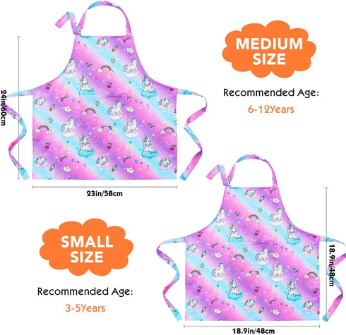 PASHOP 2 Pack Kids Apron, Rainbow Unicorn Aprons with Pockets for Girls Boys Toddler Painting Cooking Baking