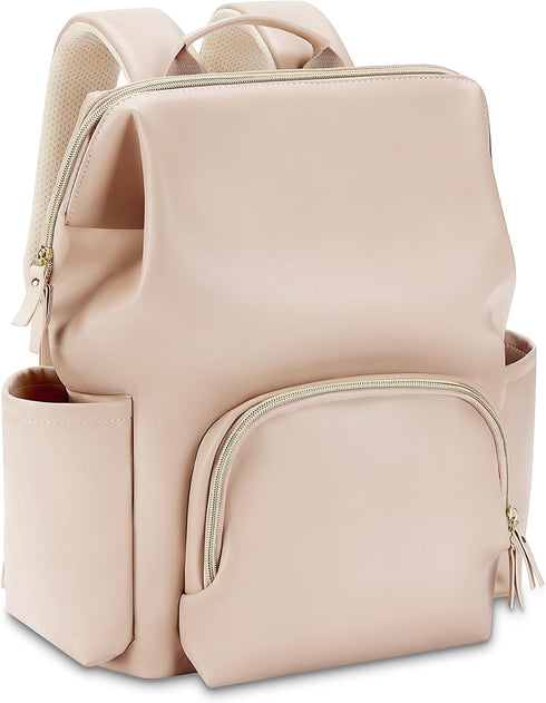 HolaJia Faux Leather Diaper Bag Backpack with Waterproof Pockets,Stroller Buckle and Changing Pad