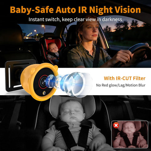 KOUENOM 2 7" 1080P Vision/150 View/360 Baby Car Camera for Kids, Ultrawide Split Screen, Dual Carseat Cameras with Auto