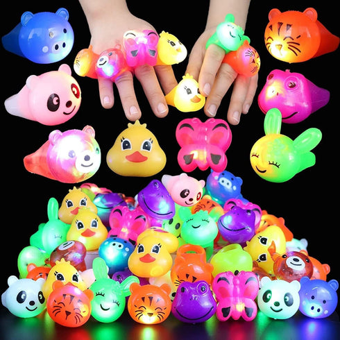 25 Pc Light Up Rings Party Favors for Kids 4-8, Treasure Chest Toys for Classroom, Carnival Prizes, Birthday Gifts