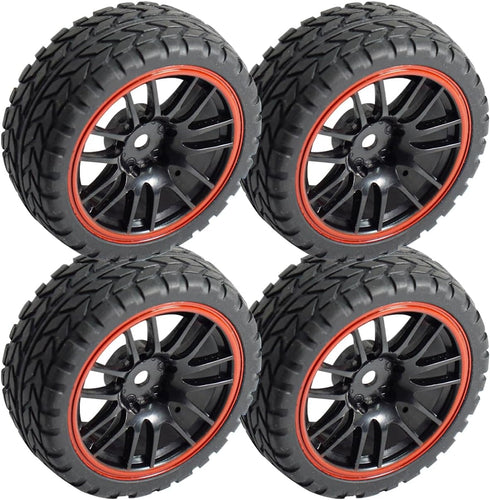 12mm Hex Wheel Rims & Rubber Tires for Redcat HPI Tamiya HSP RC 1/10 on-Road Racing Car (Pack of 4)