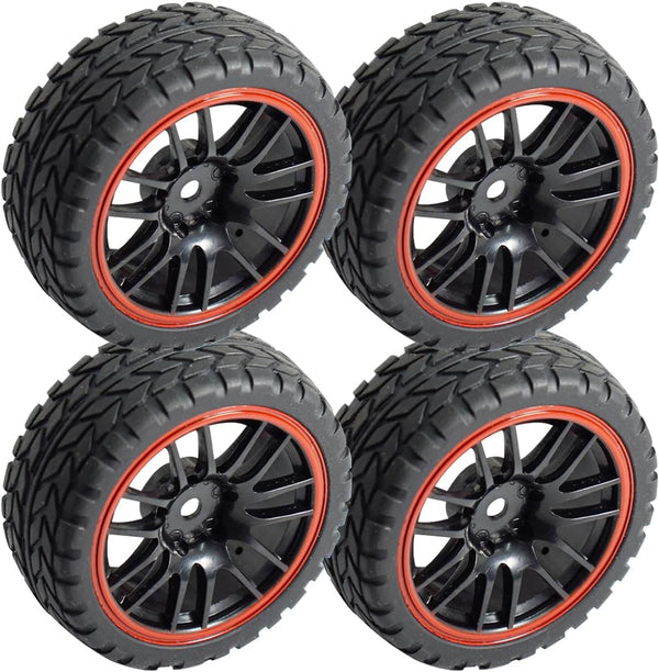 12mm Hex Wheel Rims & Rubber Tires for Redcat HPI Tamiya HSP RC 1/10 on-Road Racing Car (Pack of 4)