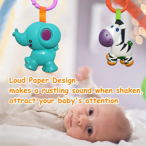 Baby Toys, Cartoon Animal Hanging Rattle Toys, Handbells Baby Rattles, 4 Pack for Infant Travel Stroller