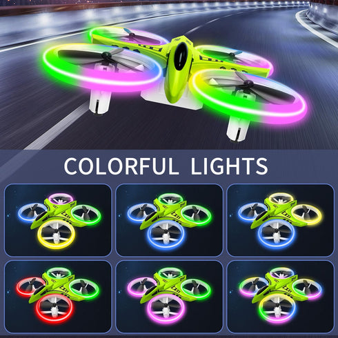 Dwi Dowellin Mini Drone for Kids - Crash Proof with LED Night Lights, One Key Take Off, Remote Control, Green