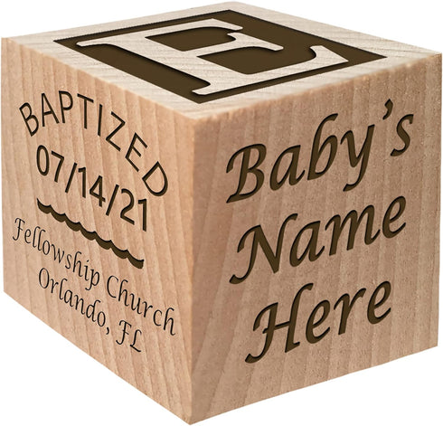 Glitzby Personalized Baby Block - Baptism, Christening, Dedication Keepsake Gift for Boy & Girl, Custom Engraved