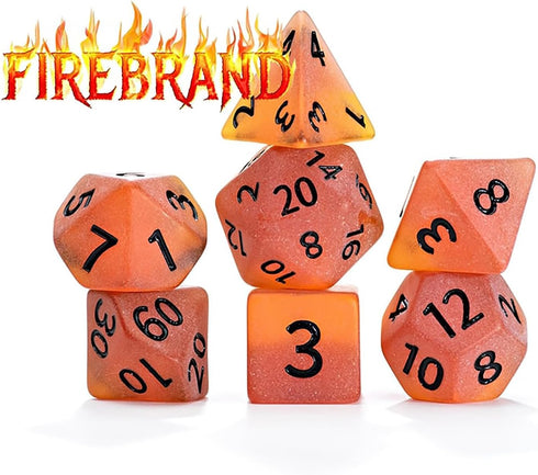 Gate Keeper Games and Dice: Sea Glass Dice - Firebrand 7pc RPG Set, Flaming Yellow & Fire Damage Orange