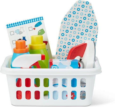 Melissa & Doug 14 Pcs Laundry Basket Pretend Play Set with Wooden Iron and Ironing Board