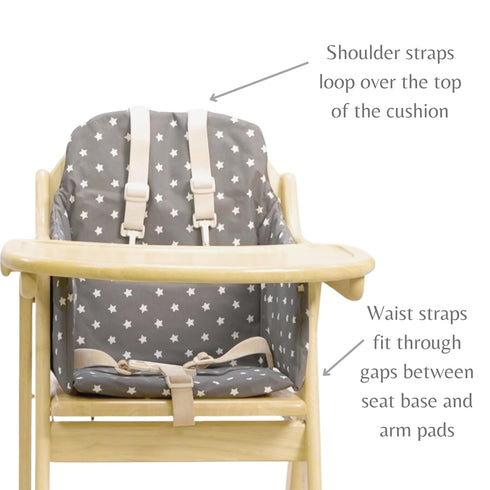 Messy Me High Chair Cushion for Wooden High Chairs - Fully Wipe Clean Seat Pad to Keep Baby Comfortable