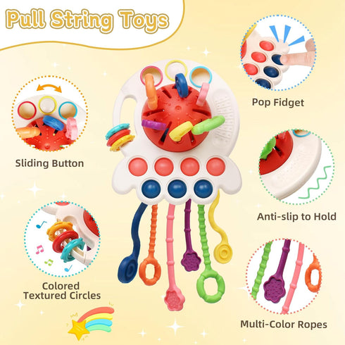6-12 6 1 1-3, 1 Baby Toys Months, in Montessori Toys for Toddlers Infant Sensory Pull String Toy, Fidget Spinners Soft