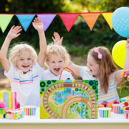 18 Set 3+, 4 Joqutoys Piece Train for Toddlers, Wooden Take-Along Tabletop Railroad for Kids Age Portable Durable Train