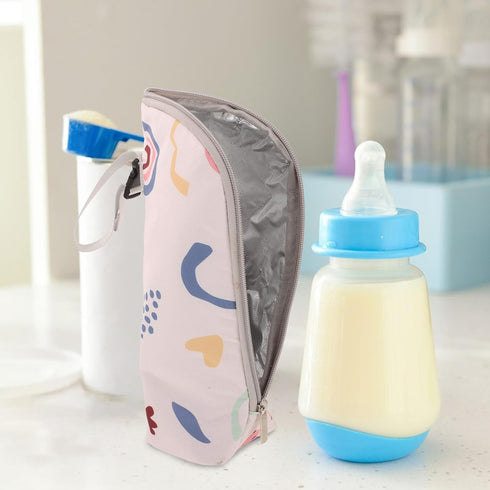 HAKIDZEL Bottle Insulated Thermal Tote for Infants, Large Capacity Aluminum Cooler Bag with Geometric Beige Print