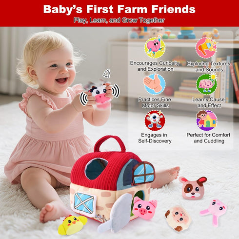 612 Easter Baby Toys Months, Montessori Sensory Farm Barn with Plush Animals, Rattles, Crinkle Paper & Mirror First