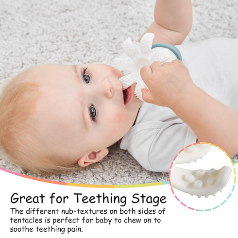 Baby Teether Toys for 3-12 Months, Fun Teething Toys for Infant 12-18 Months, Mombella Octopus Silicone Comfort Chewing