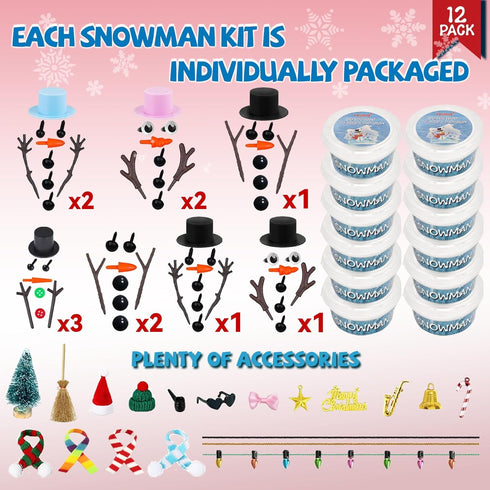 12 Pack PasTard Build A Snowman Kit Large Quantity Ultralight Clay Big Snowman Family Activities for Kids and Adults